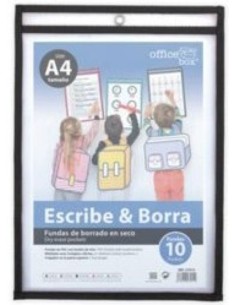 Paq 10 fundas reutilizables de borrado en seco para escribir y borrar tamano fº colores surtidos